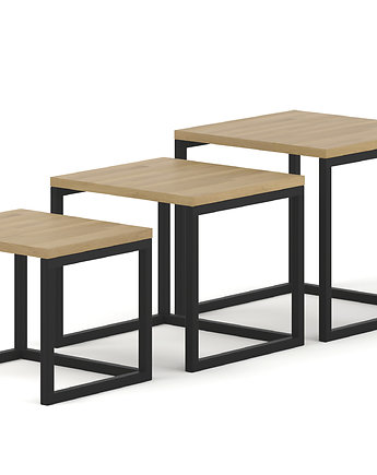 Uniwersalny zestaw stolików loft z blatem dębowym, Oak And Steel