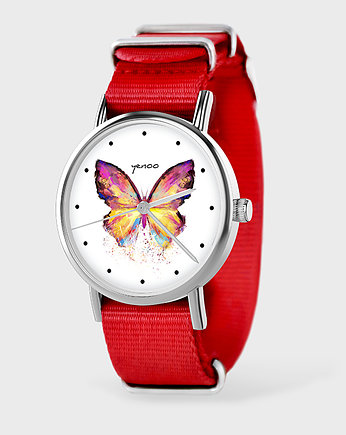 Zegarek - Motyl - czerwony, nylonowy, yenoo