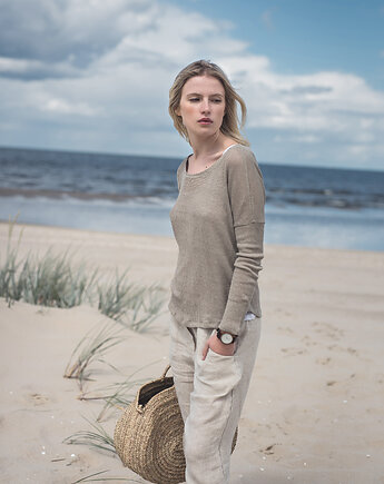 Lniana bluzka dzianinowa naturalna, LENOUI