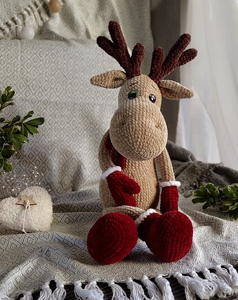 Duży jeleń świąteczny (67cm), Maskotka jeleń, Prezent na Boże Narodzenie, EcoToysByNastya