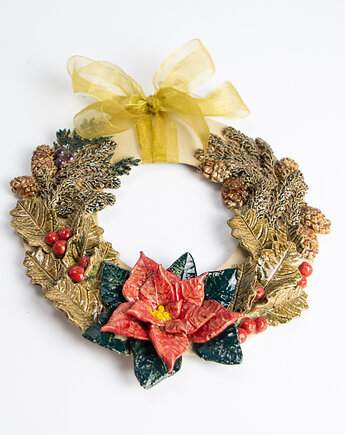 Ceramiczny wianek świąteczny Gwiazda betlejemska 25/34, Zielsko