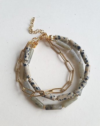 Bransoletka FALA  jaspis dalmatyńczyk, labradoryt, modesign