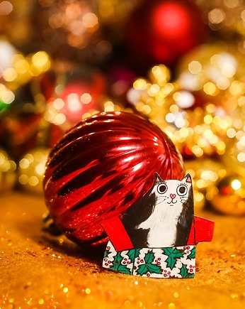 Broszka kotek w świątecznym kartonie, Pintura