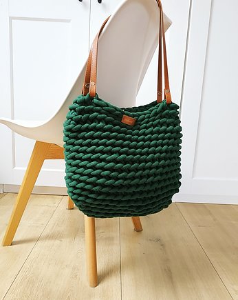 Torba na ramię " Boho Weave Bag" kolor leśny, torba szoperka z podszewką, Babemi Love 