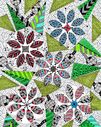20. KWIATY GEOMETRIA- rysunek, plakat., kama4you