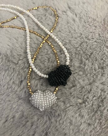 BALLOON HEART - Naszyjnik z Pereł - Czarne serce, STUDIO AURA