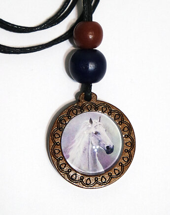 Drewniany naszyjnik - Biały koń, yenoo