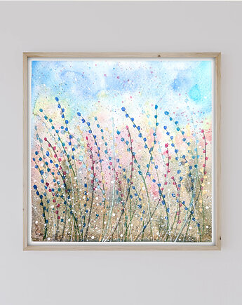 Oryginalna akwarela. Kolorowa łąka 23x23cm, Malgorzata Domanska