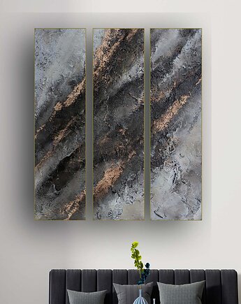 Tryptyk, ręcznie malowany obraz strukturalny, 120x90 cm, Diana Abstract Art