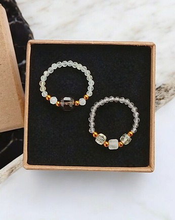 Zestaw pierścionków : DOBROBYT - cytryn, kwarc dymny, kryształ górski, kaktusia