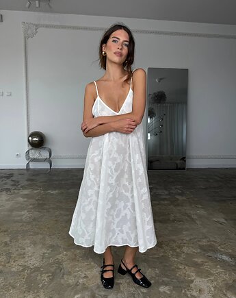 Sukienka Motion ecru jackard midi, Patchouli