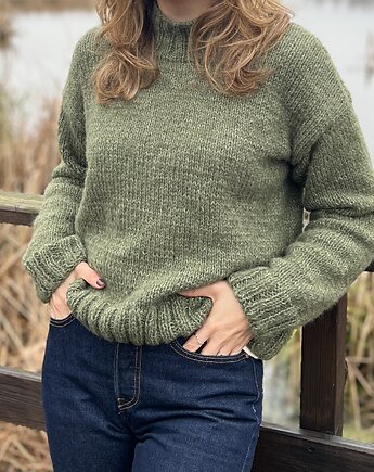 Sweter DITA - oliwkowy - merino / alpaka / jedwab - handmade - XS/S, cisza kolektyw