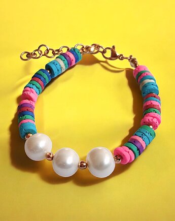 SUMMER COLLECTION : bransoletka : PERŁY i lawa, kaktusia