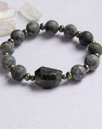 UNIKAT - labradoryt, piryt, kaktusia