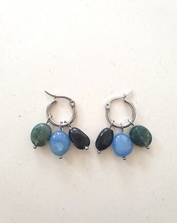 Kolczyki TRIO onyks, agat mszysty, awenturyn niebieski, modesign