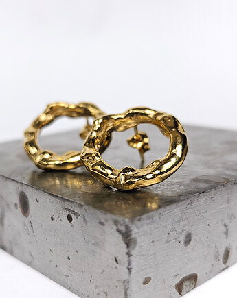 Nieregularne srebrne kolczyki kółka pozłacane sztyfty, KOBELA