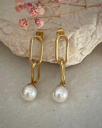 Kolczyki pozłacane ze stali szlachetnej z perłą naturalną, Bring Biżuteria