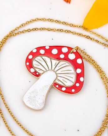 Naszyjnik z muchomorem, amulet z zawieszką w kształcie grzyba, boho, Dary Rusałki