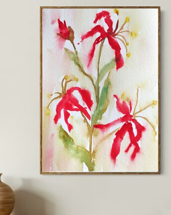 Akwarela Kwiaty oryginalny obraz A5 21x15 cm, Kwitnace