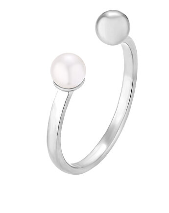 Srebrny pierścionek z kuleczką i białą perłą, SOTHO
