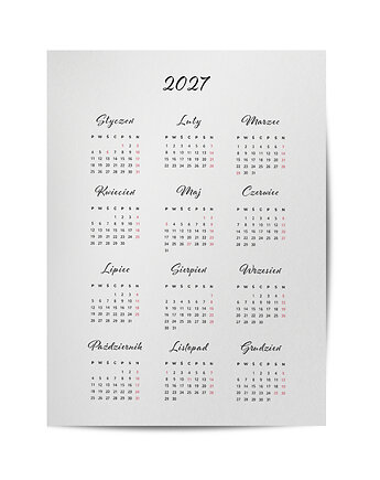 Plakat kalendarz 2027, minimalistyczny, stylowy, do biura, salonu., Grawisfera