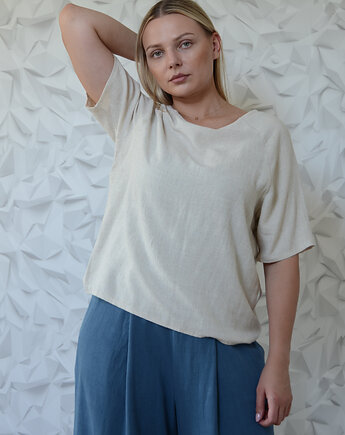 Bluzka len/wiskoza w kolorze beżowego jaspisu, mniej więcej