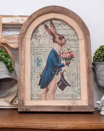 RUSTYKALNA DEKORACJA ŚCIENNA, ZAJĄC, VINTAGE, Retro Styl, ORNAMENTI