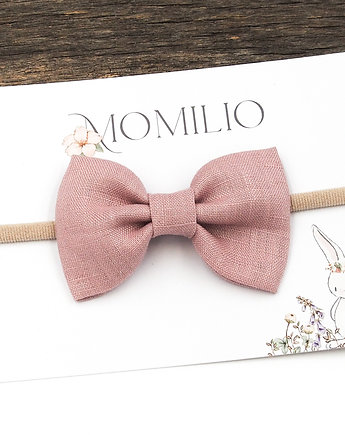 Opaska do włosów kokardka z lnu różowa Linen Bow Dusty Pink, Momilio