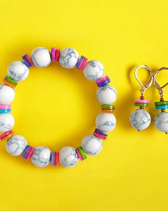 RAZEM TANIEJ! hot trend : bransoletka i kolczyki : howlit kolorowa muszla, kaktusia