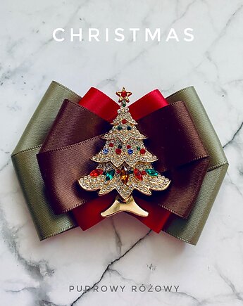 Brosza z Choinką z kryształkami  Mikołajki Święta, Pudrowy Różowy