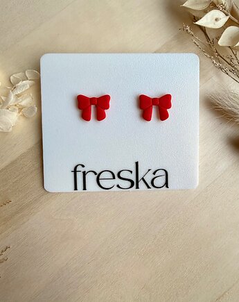 Kolczyki Kokardki matowe- czerwone, freska