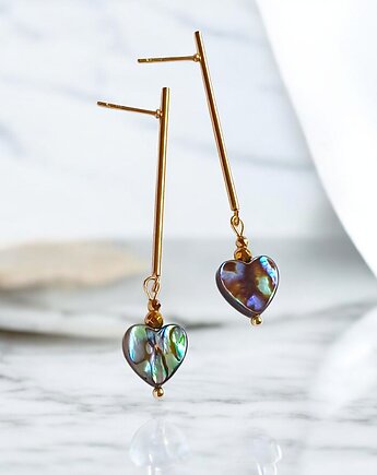 Kolczyki SERDUSZKA muszla paua : długie patyczki GOLD, kaktusia