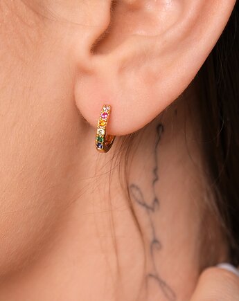 Kolczyki koła 13mm "Rainbow" z kolorowymi cyrkoniami - srebro 925 pozłacane, Coccola JEWELLERY