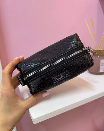 Kosmetyczka damska saszetka dopinana czarna wąż, paulilin.style