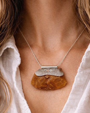 Surowy bursztyn bałtycki w srebrze - Wisior bursztynowy - Zawieszka bursztyn, Amber Charm