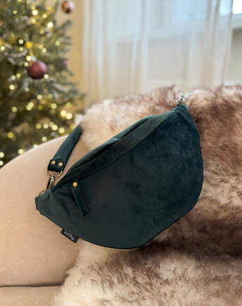 Welurowa nerka basic butelkowa zieleń, sacky bag
