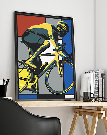Plakat rowerowy - Kolarz w stylu Mondriana, minimalmill