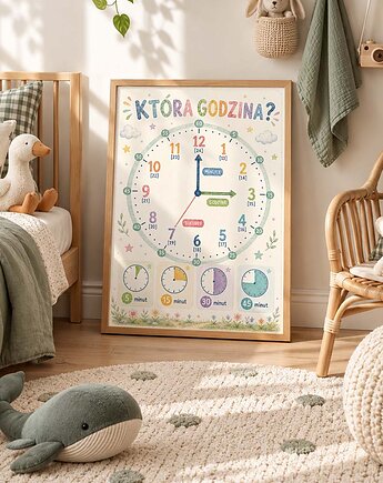 Plakat edukacyjny CZAS ZEGAR  dla chłopca, Dekoracjan