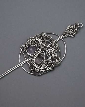 Spinka do włosów i do szala ozdobna kwarc różowy wire wrapping, Agata Rozanska