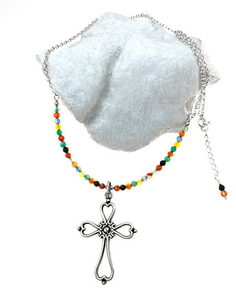 Naszyjnik ze srebra z krzyżem z agatami, Yamira Art Studio