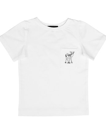 Biały T-shirt dziecięcy Premium z haftem Sarenka, Cotton & Sweets