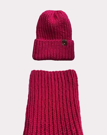Wełniany komplet - czapka i komin - magenta, Kocie Motki