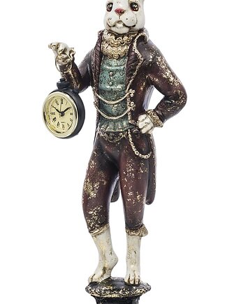 Dekoracja - królik 43x13x10 cm CONIGLIO na podwyższeniu z zegarkiem, MIA home