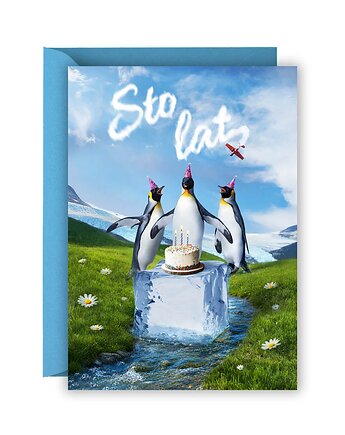 Kartka Urodzinowa Pingwiny z Tortem "Sto Lat", Olśnienia