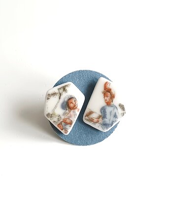 Kolczyki ceramiczne z postaciami, biżuteria z talerzy