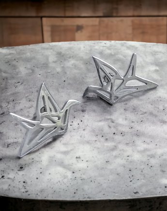 Żurawie origami : mini kolczyki: wkrętki: stal szlachetna, kaktusia