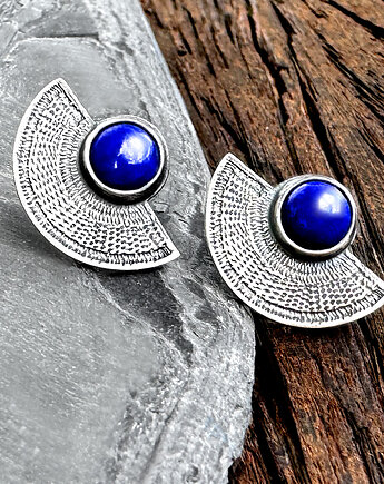 Orientalne kolczyki wkrętki srebrne wachlarze z lapisem lazuli, SHAMBALA