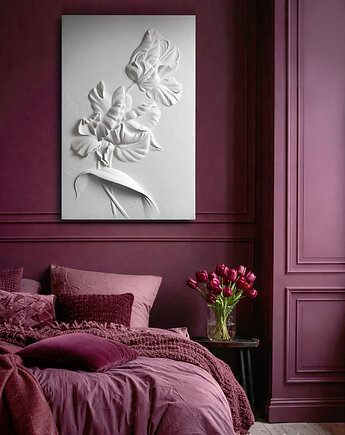 Tulipan gipsowa płaskorzeźba, dekoracja, strukturalny obraz 60x90 cm, Tati WALLART