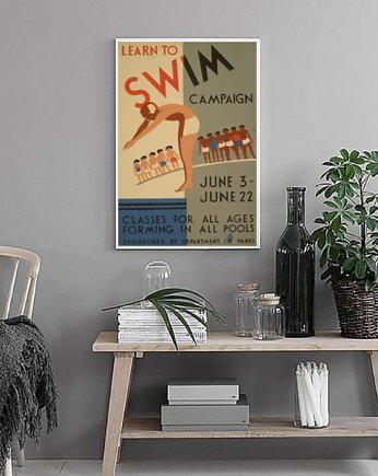 PLAKAT pływanie vintage retro sport, black dot studio