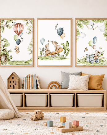 Zestaw 3 plakatów dla dziecka Króliczki Przygoda 30x40 cm, Wallie Studio Dekoracji